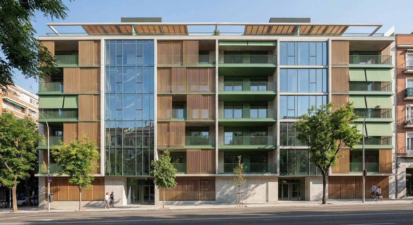 Madrid building facade modern apartment