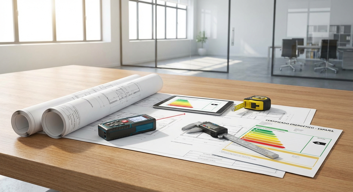 architect blueprints on table with measuring tools