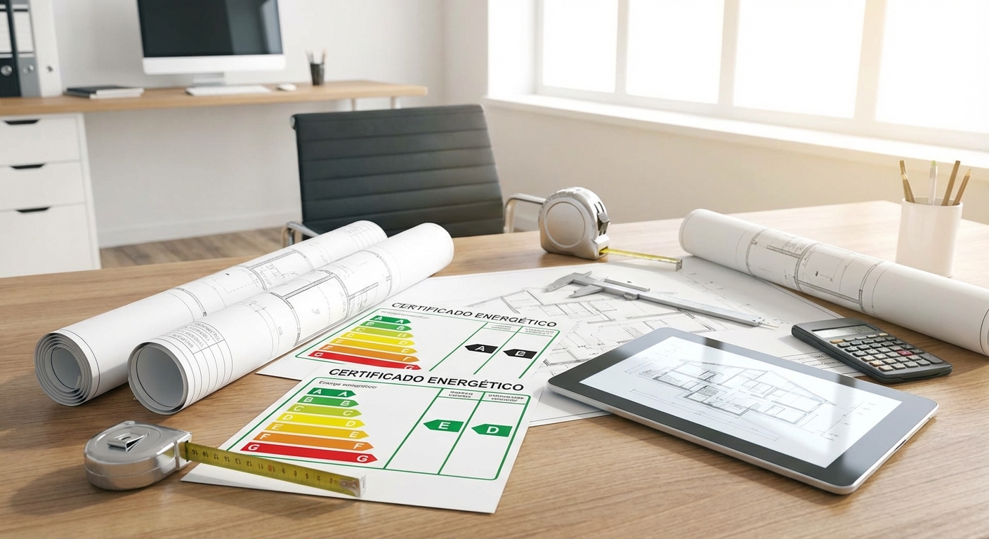 architect blueprints on table with measuring tools